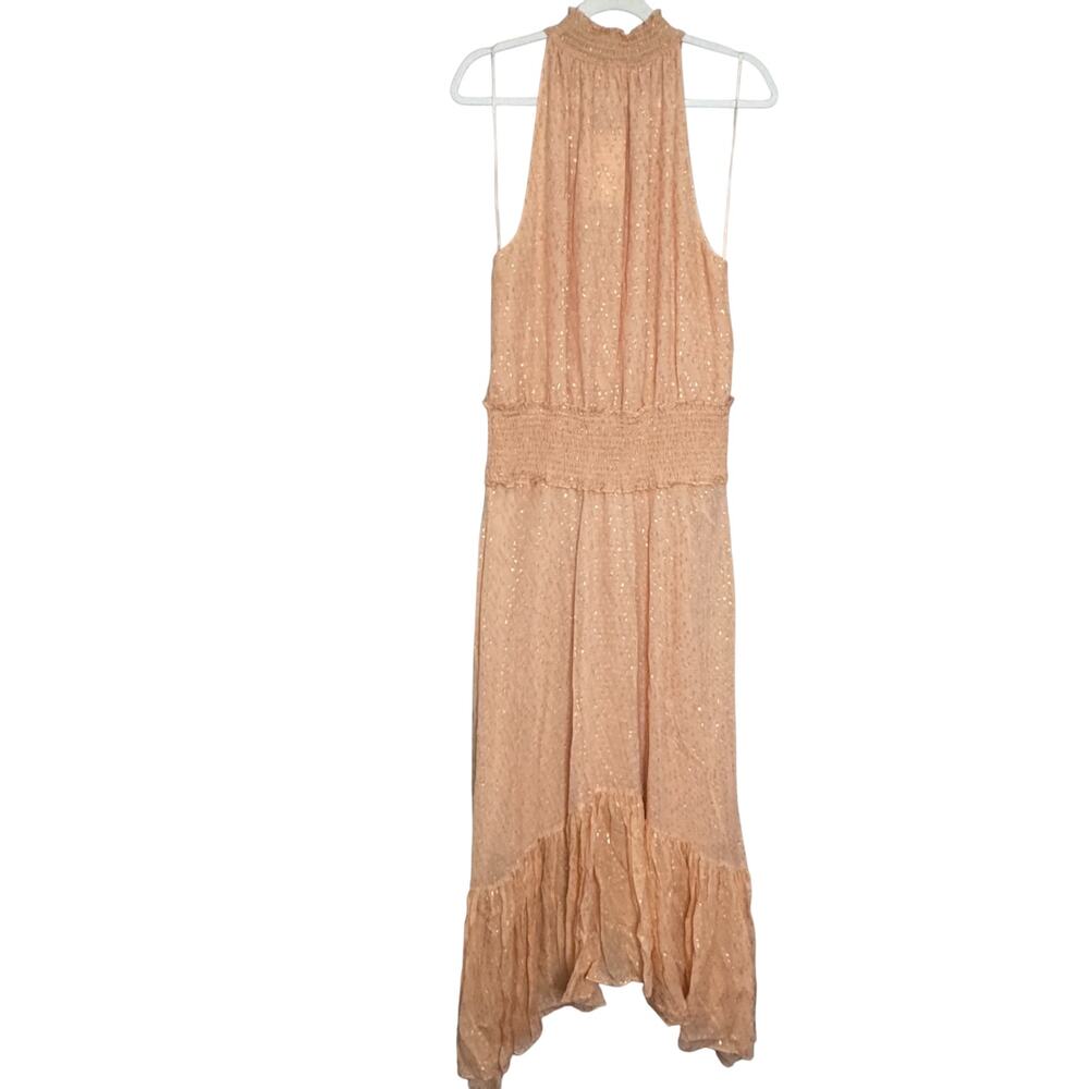 A.L.C. Kaia Halter Neck Blush Smocked Silk Metallic Midi Dress Size 8 NWT - Picture 2 of 10